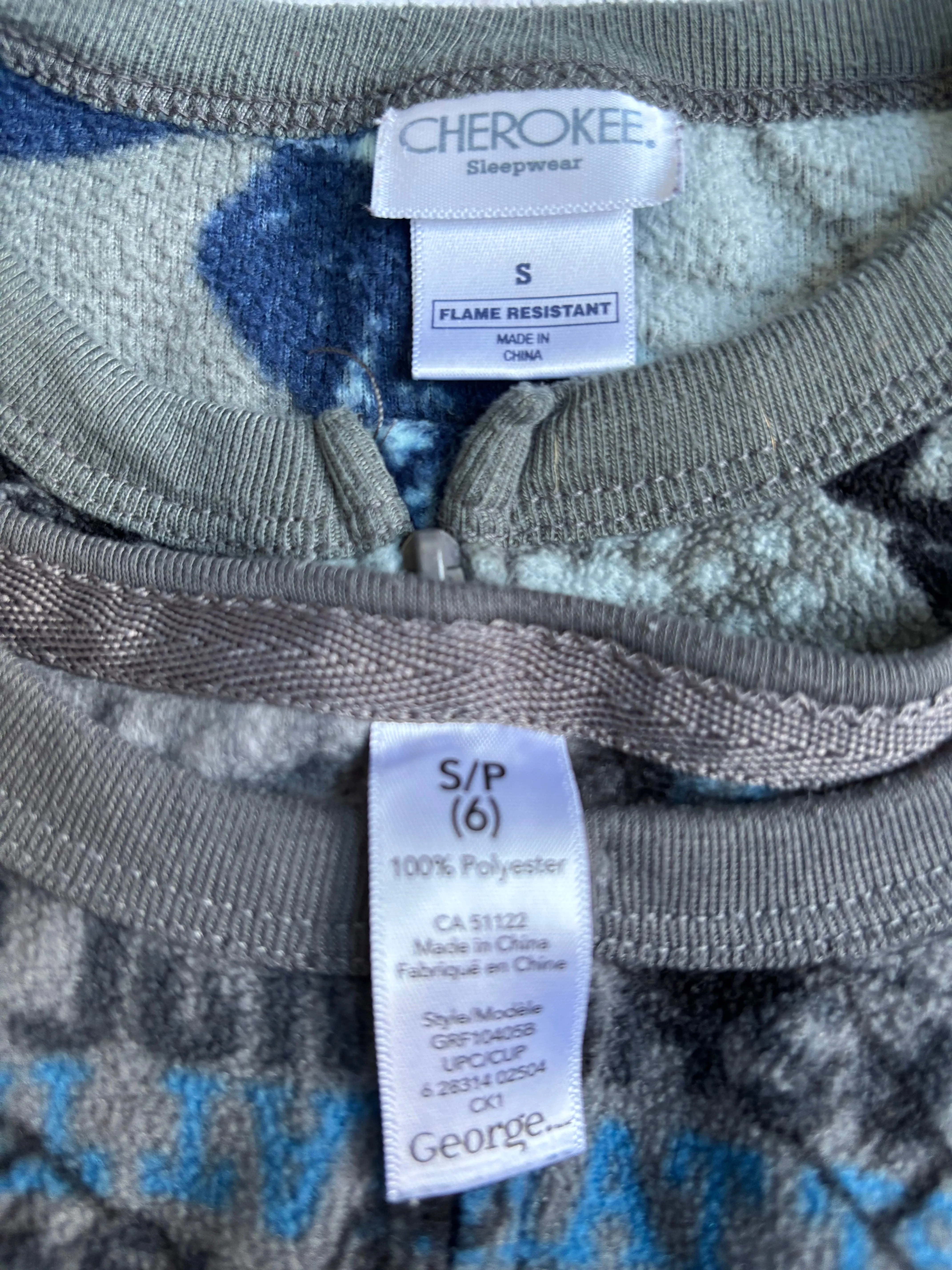 2 pairs fleece pajamas, 1 pair is footed, size 6, various brands, Kids 6/6X (extra small)