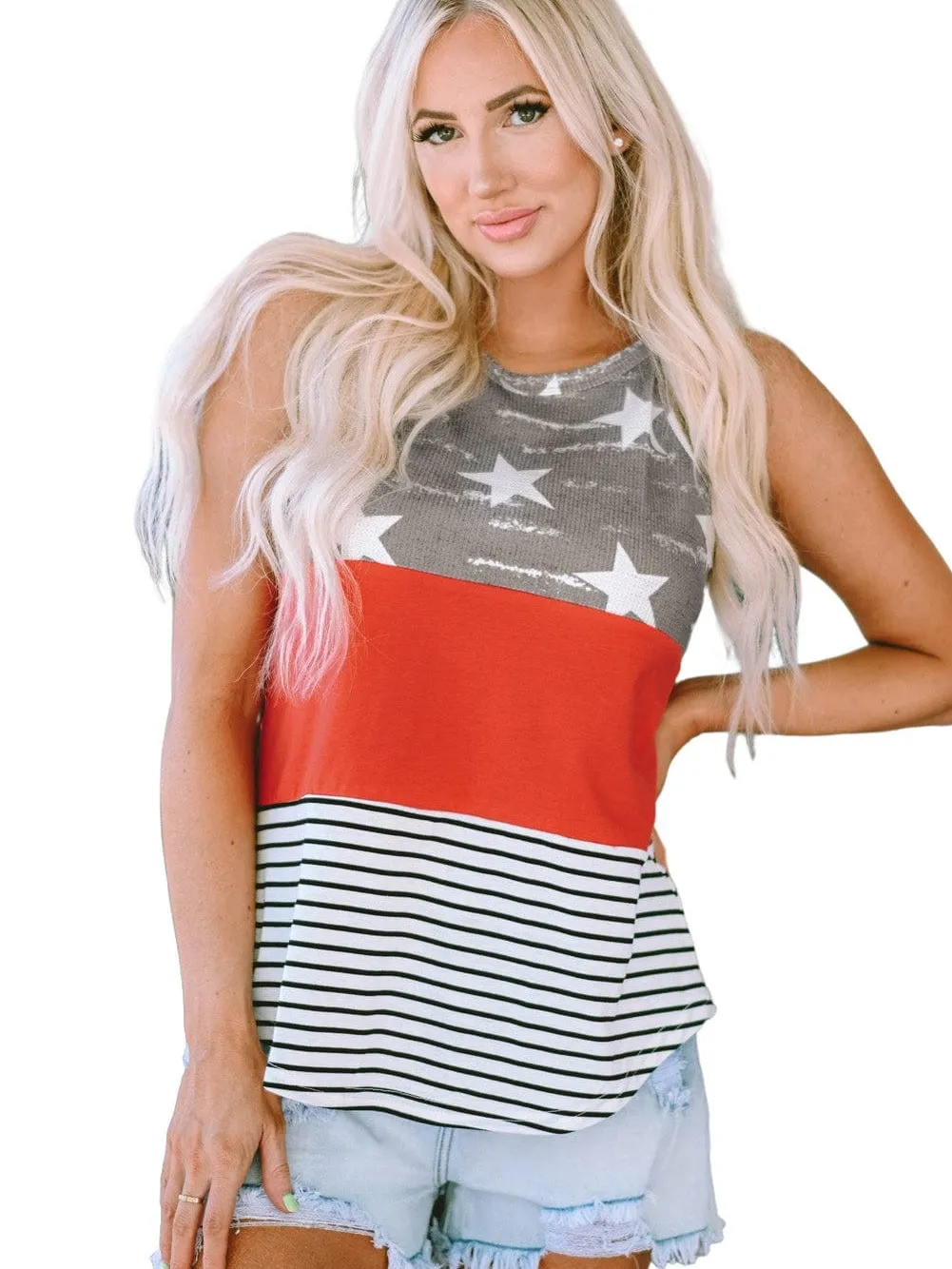 American Patriotism Color Block Sleeveless Tank Top