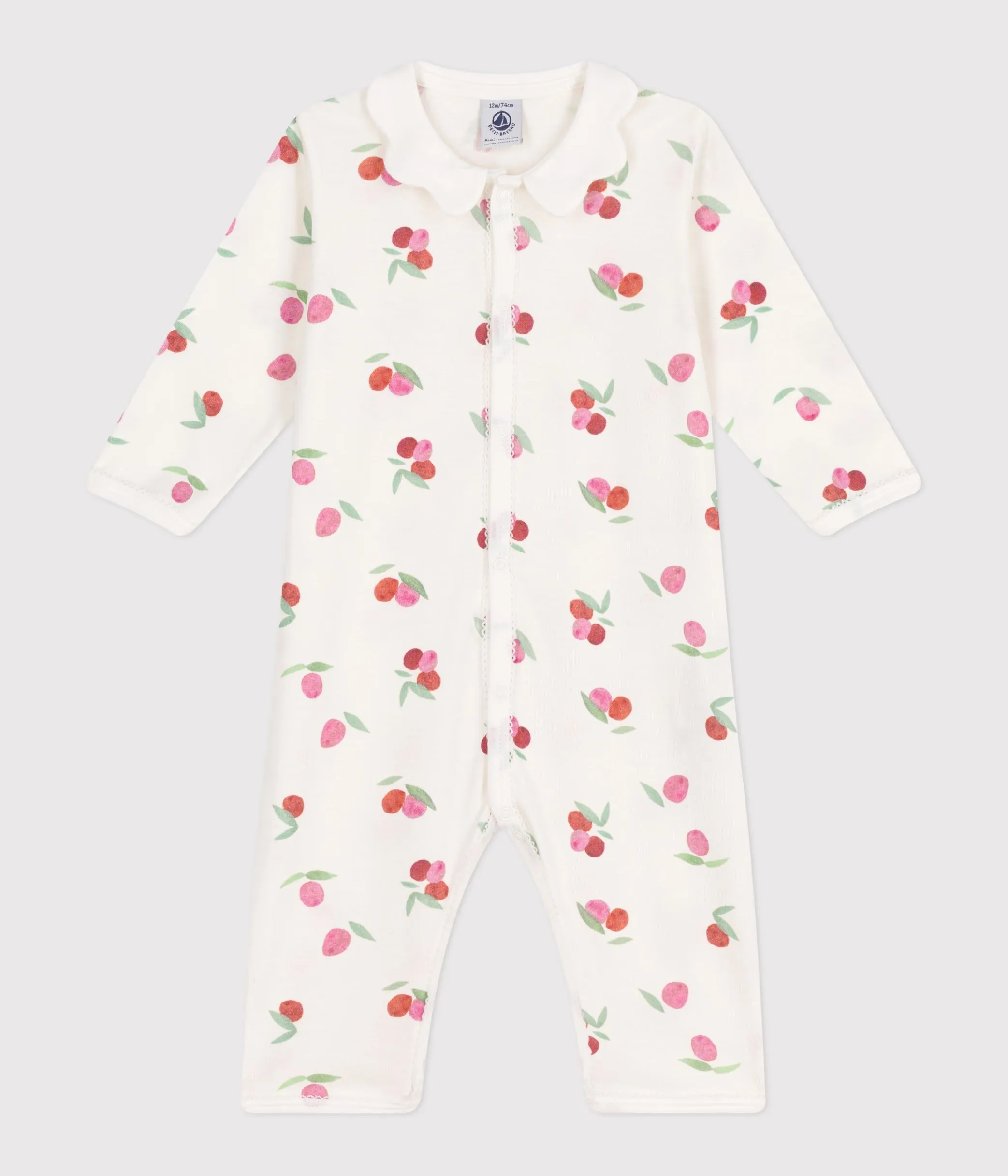 Babies' Footless Fruit Patterned Cotton Pajamas with Petal Collar