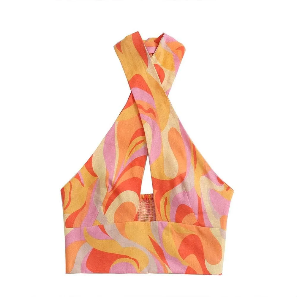 BACKLESS COLLAR SHORT LINEN VEST TOP