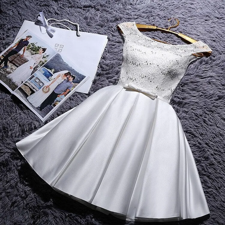 Beauty Lace White Burgundy Lace Evening Dresses Short O neck Formal