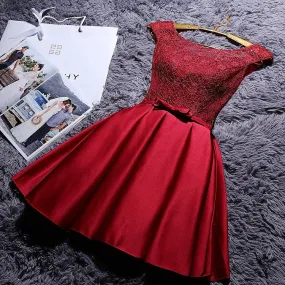 Beauty Lace White Burgundy Lace Evening Dresses Short O neck Formal