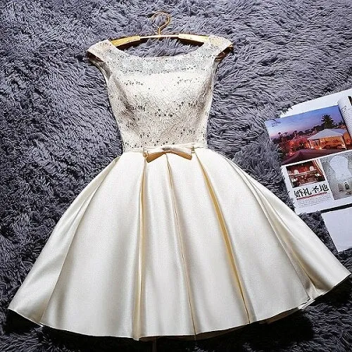 Beauty Lace White Burgundy Lace Evening Dresses Short O neck Formal