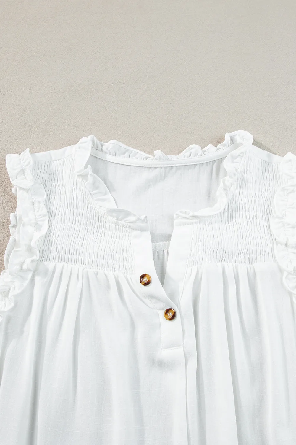 Button Split Ruffled Trim Tank Top