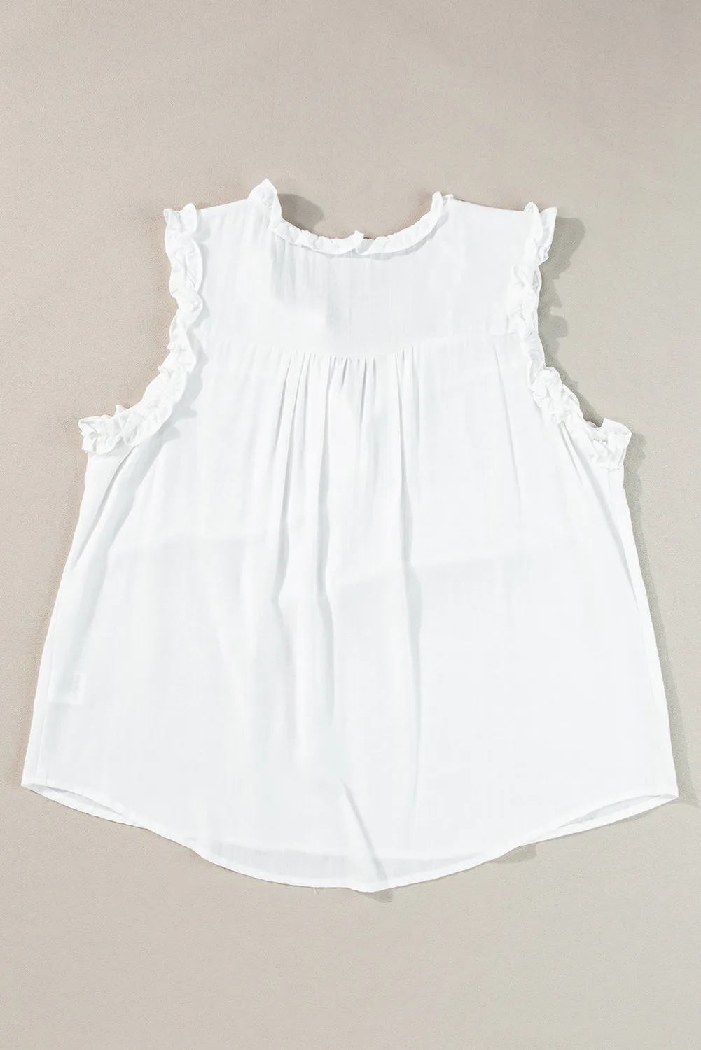 Button Split Ruffled Trim Tank Top