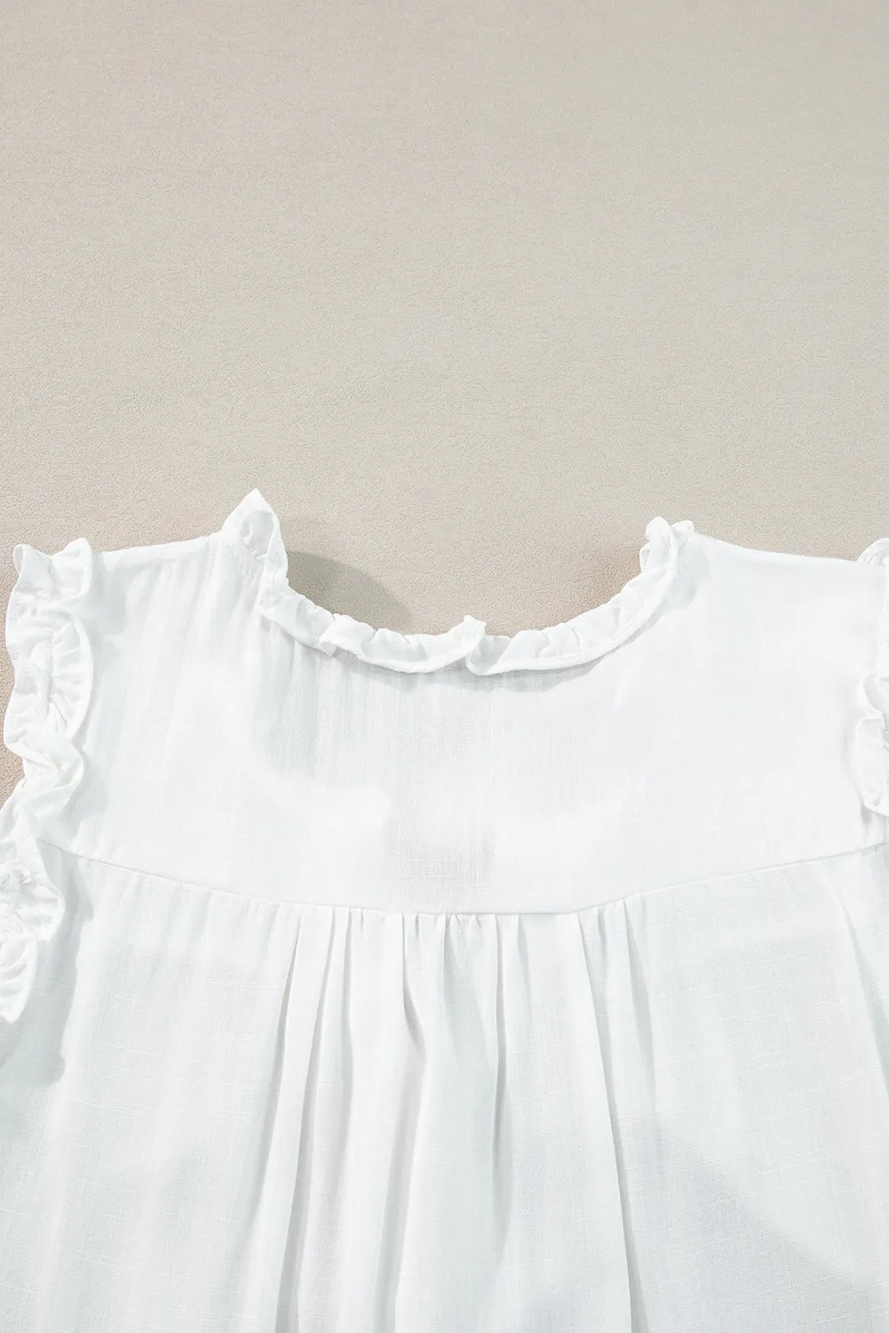 Button Split Ruffled Trim Tank Top