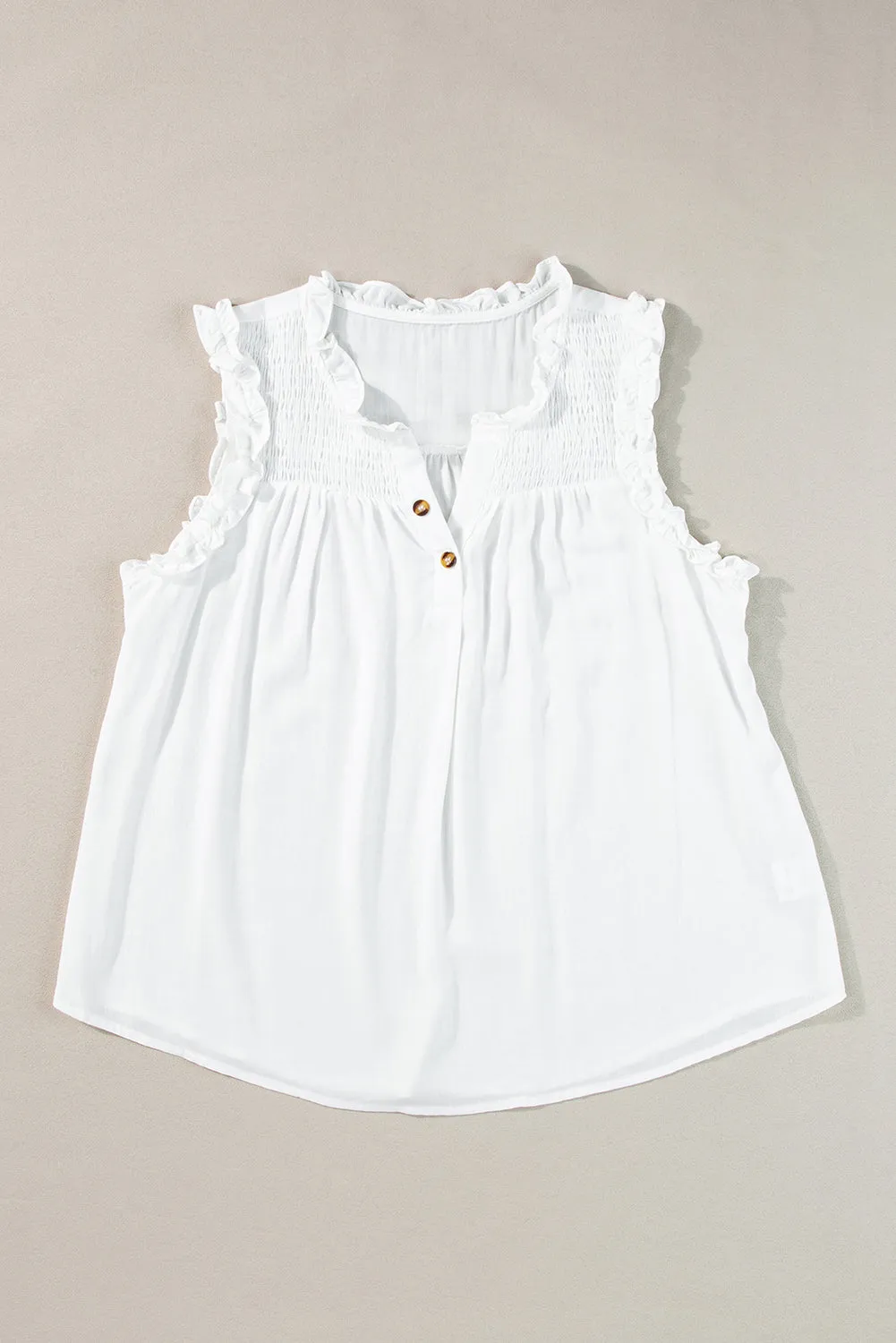 Button Split Ruffled Trim Tank Top