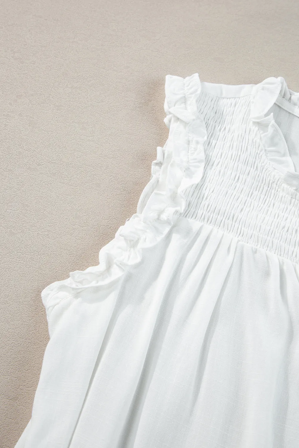 Button Split Ruffled Trim Tank Top