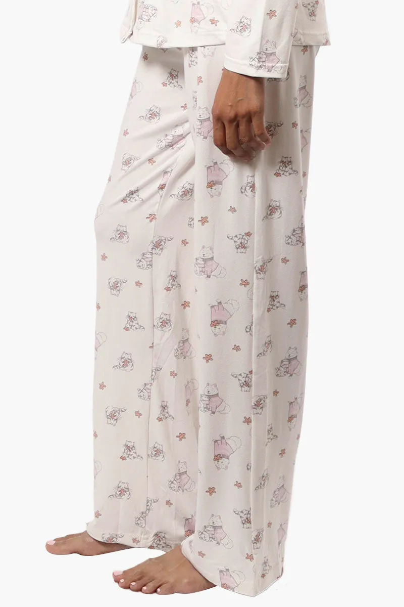 Canada Weather Gear Cats & Dogs Pattern Wide Leg Pajama Pants - White