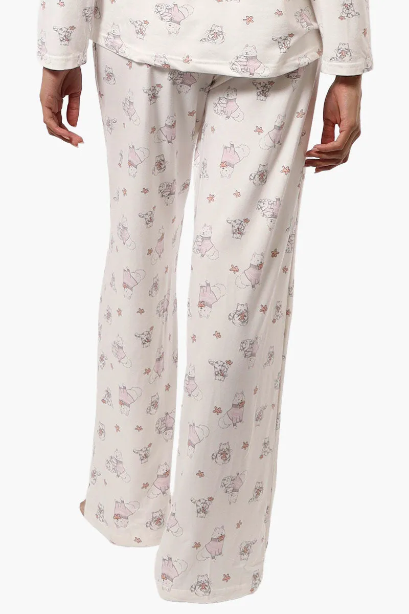 Canada Weather Gear Cats & Dogs Pattern Wide Leg Pajama Pants - White