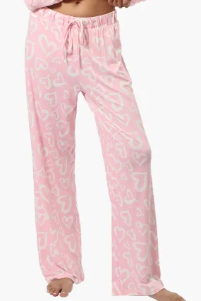 Canada Weather Gear Heart Pattern Wide Leg Pajama Pants - Pink