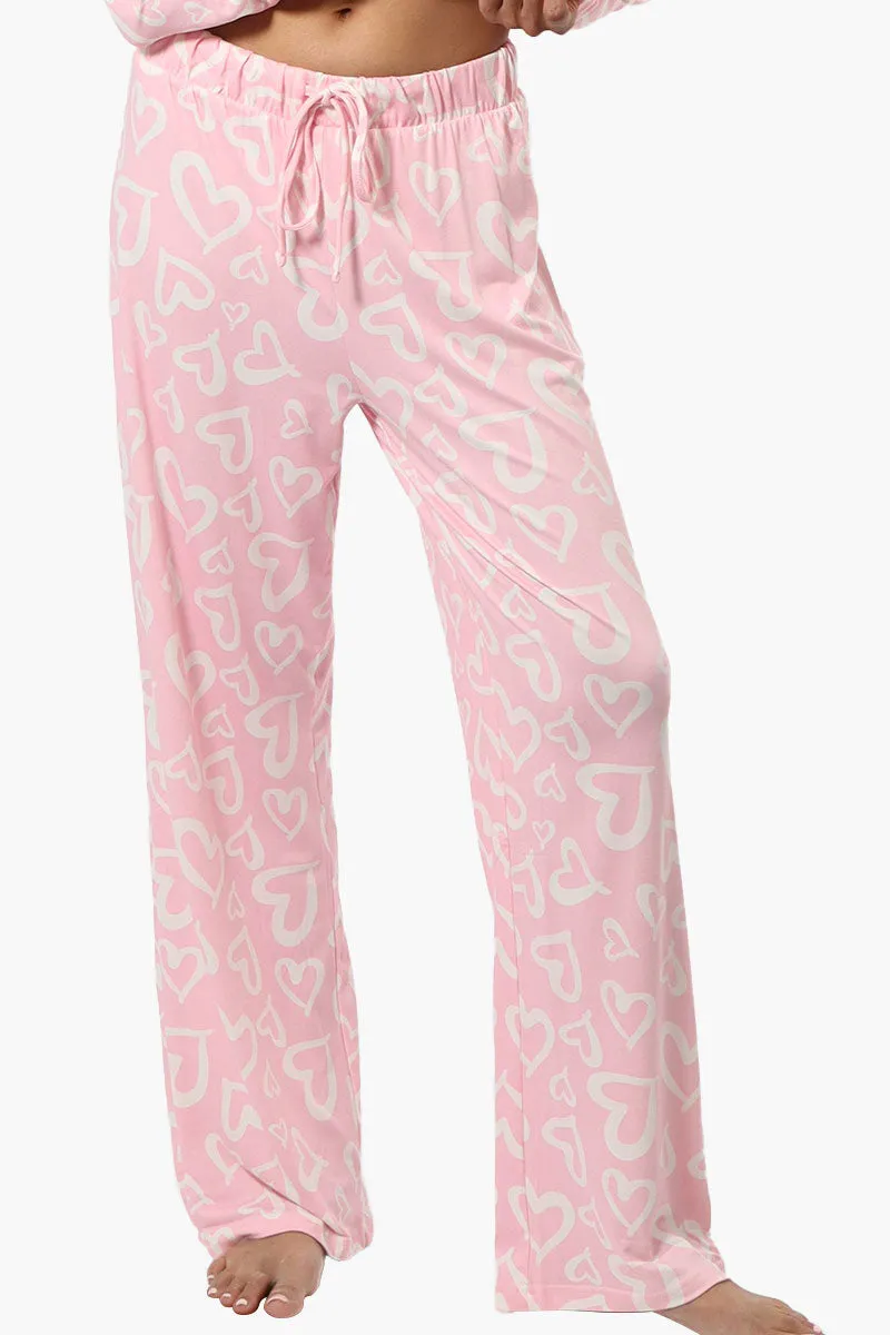 Canada Weather Gear Heart Pattern Wide Leg Pajama Pants - Pink
