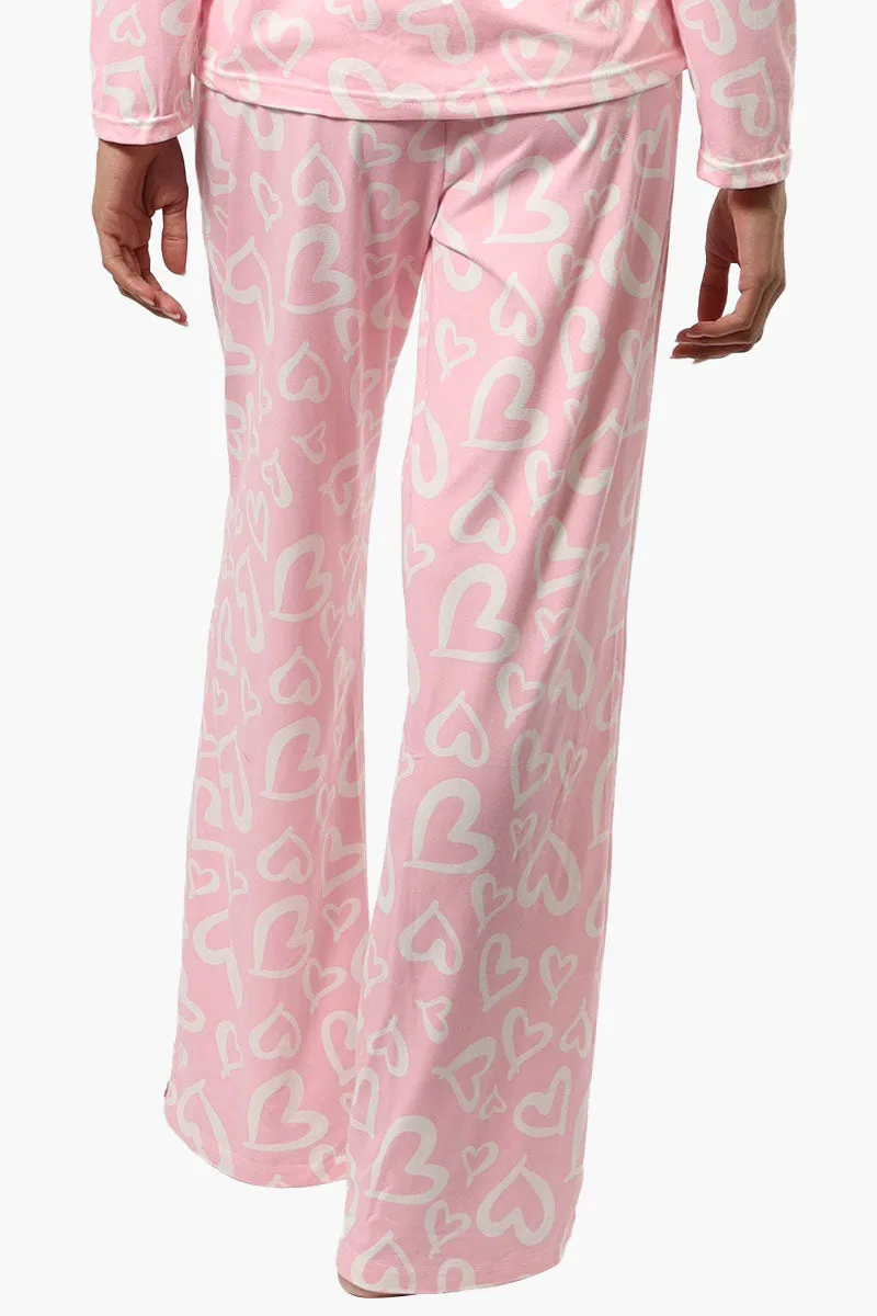 Canada Weather Gear Heart Pattern Wide Leg Pajama Pants - Pink