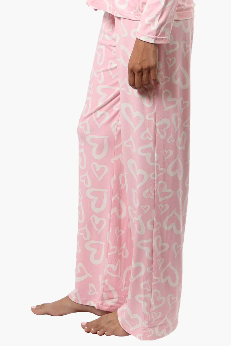 Canada Weather Gear Heart Pattern Wide Leg Pajama Pants - Pink