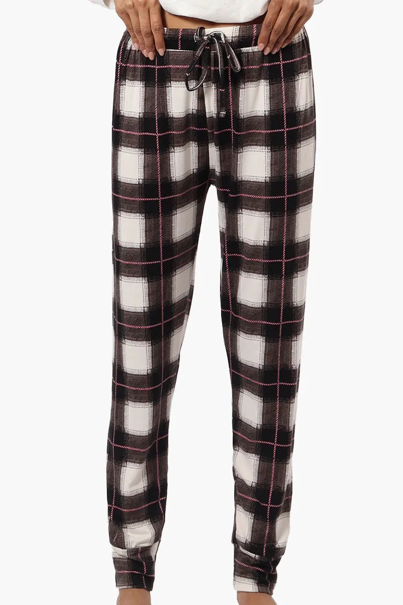 Canada Weather Gear Plaid Tie Waist Jogger Pajama Pants - White