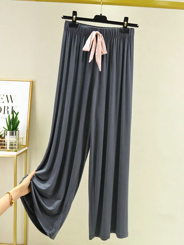Casual Wide Leg Long Sleeves Drawstring Round-Neck Pajamas Set