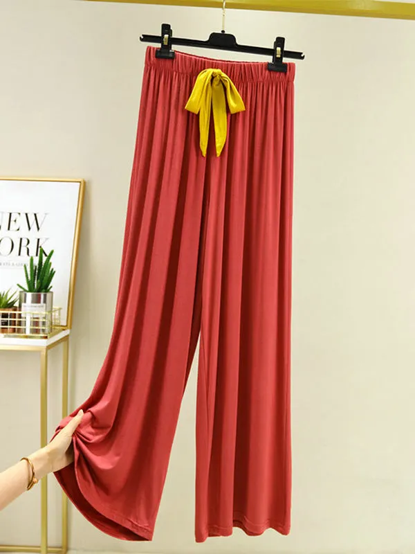 Casual Wide Leg Long Sleeves Drawstring Round-Neck Pajamas Set