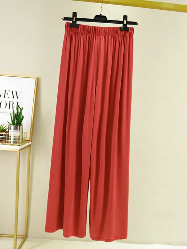 Casual Wide Leg Long Sleeves Drawstring Round-Neck Pajamas Set