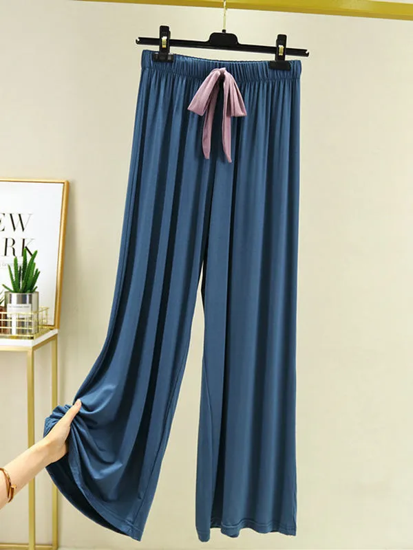 Casual Wide Leg Long Sleeves Drawstring Round-Neck Pajamas Set