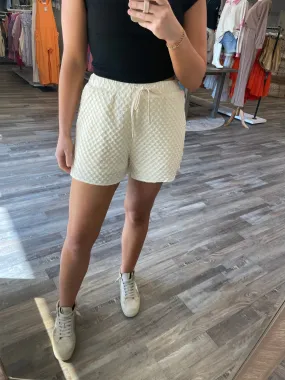 Checkered Tie Waist Shorts - Beige
