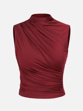 Cherry Chic Gathered High Neck Top