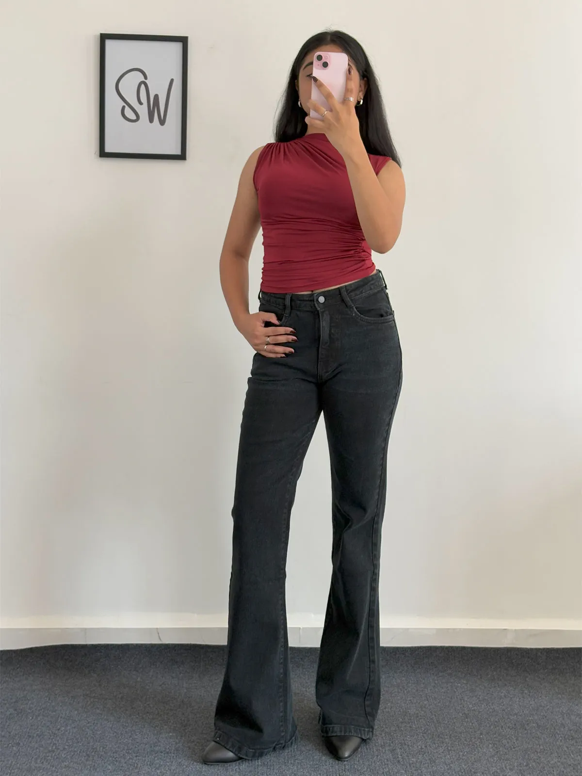 Cherry Chic Gathered High Neck Top