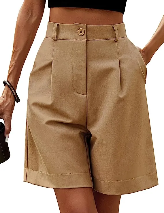 Chic Green High Waist Bermuda Shorts w/Pockets