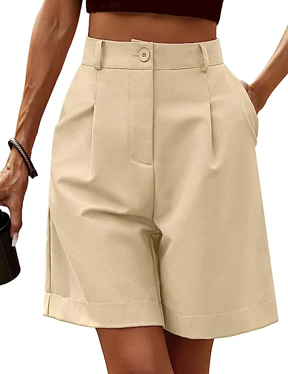 Chic Green High Waist Bermuda Shorts w/Pockets