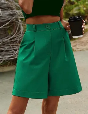 Chic Green High Waist Bermuda Shorts w/Pockets