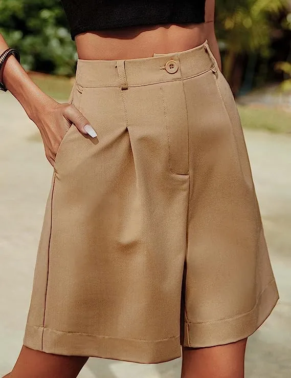 Chic Green High Waist Bermuda Shorts w/Pockets