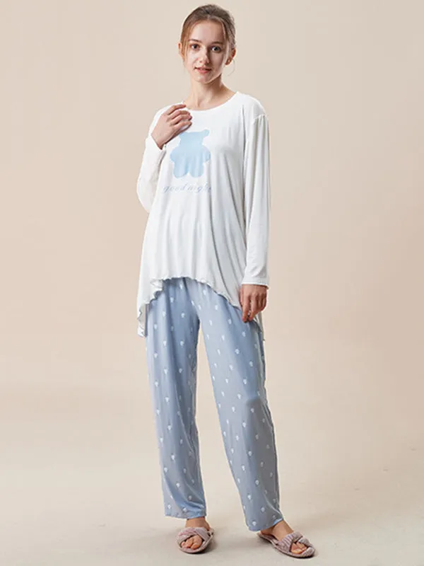 Chicmy-Simple Loose Cartoon Printed Pajamas Two Pieces Set