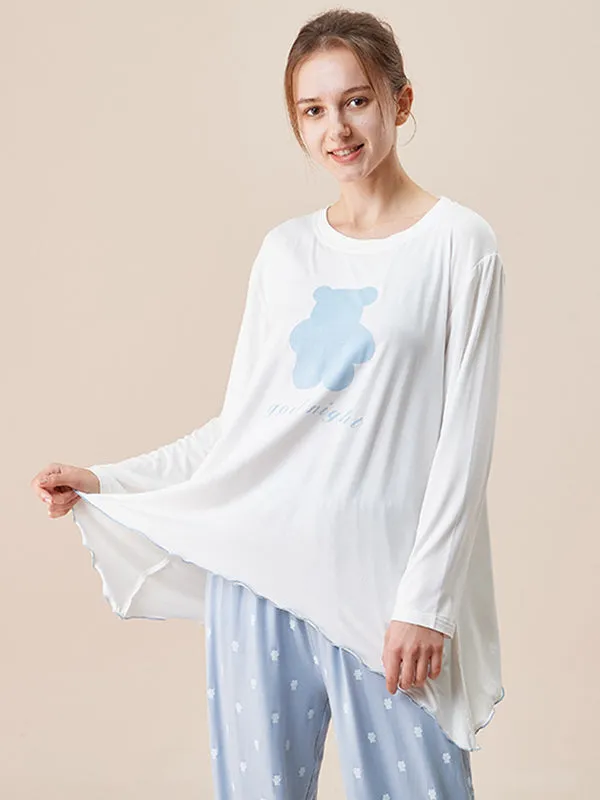 Chicmy-Simple Loose Cartoon Printed Pajamas Two Pieces Set