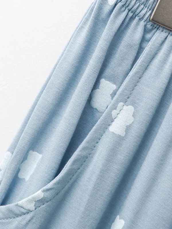 Chicmy-Simple Loose Cartoon Printed Pajamas Two Pieces Set