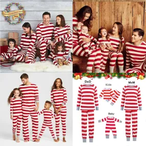 Christmas Family Matching Striped Pajamas Set For Kids Adult Baby