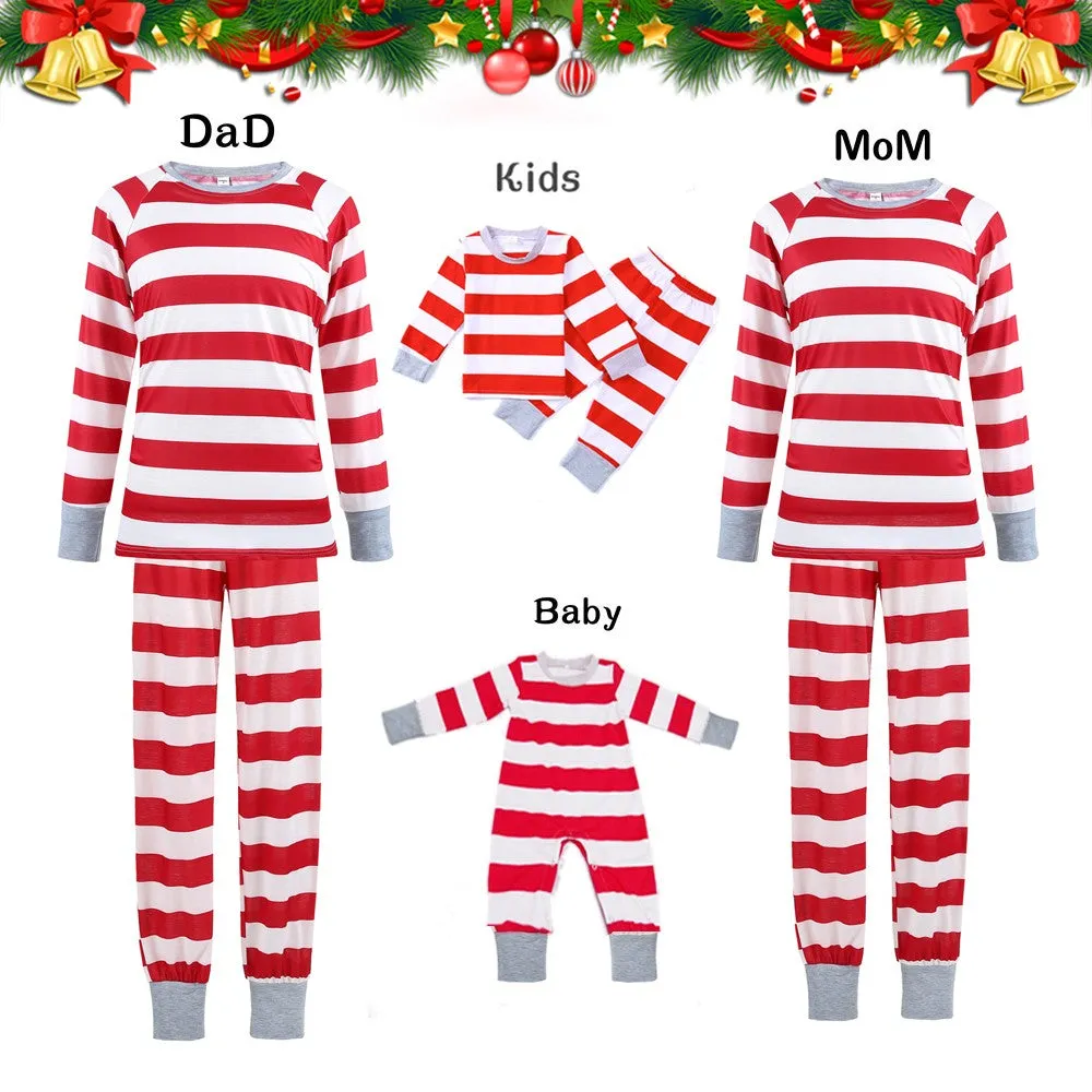 Christmas Family Matching Striped Pajamas Set For Kids Adult Baby