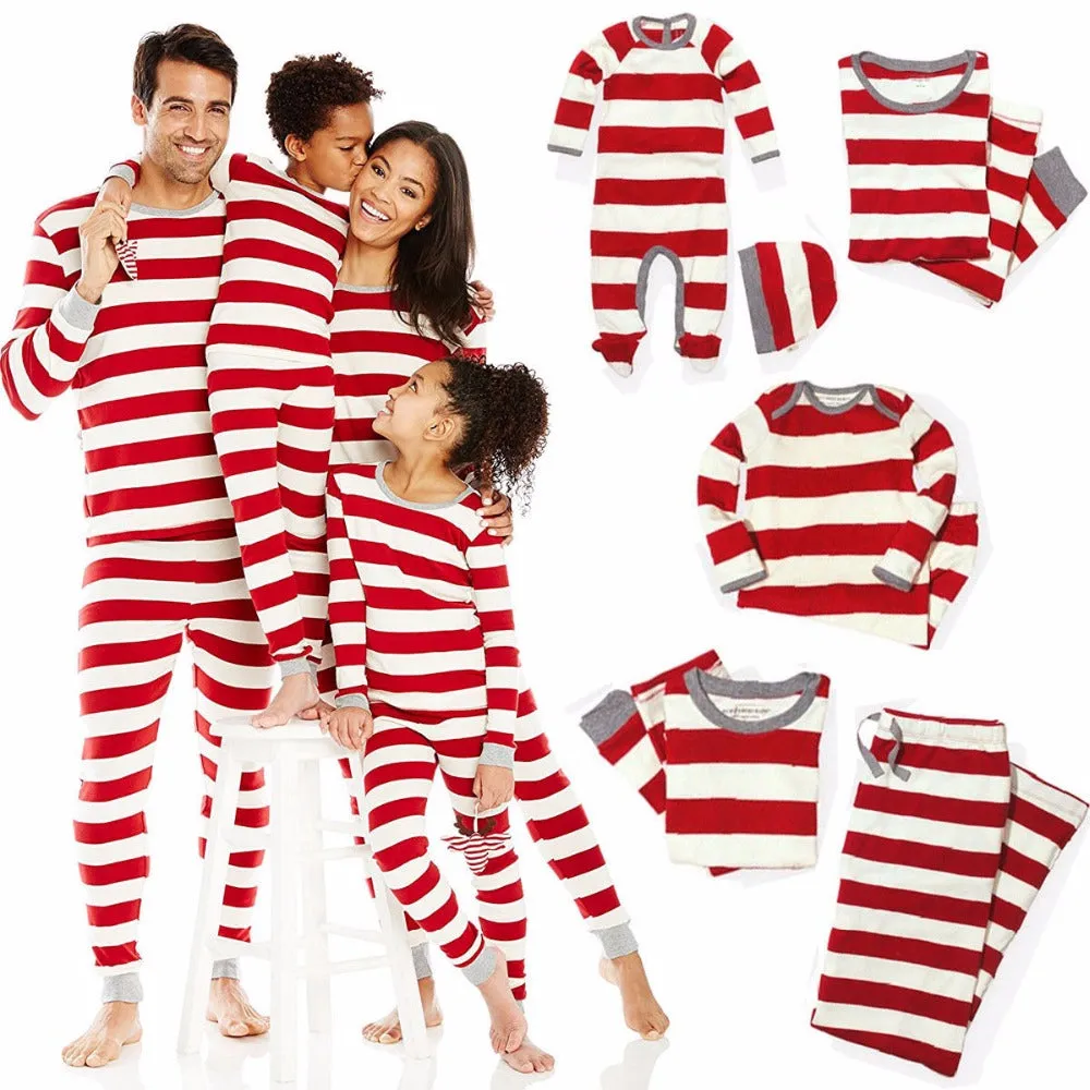 Christmas Family Matching Striped Pajamas Set For Kids Adult Baby