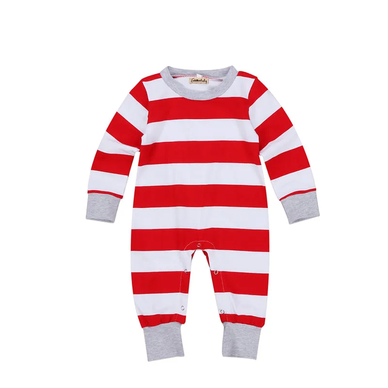 Christmas Family Matching Striped Pajamas Set For Kids Adult Baby
