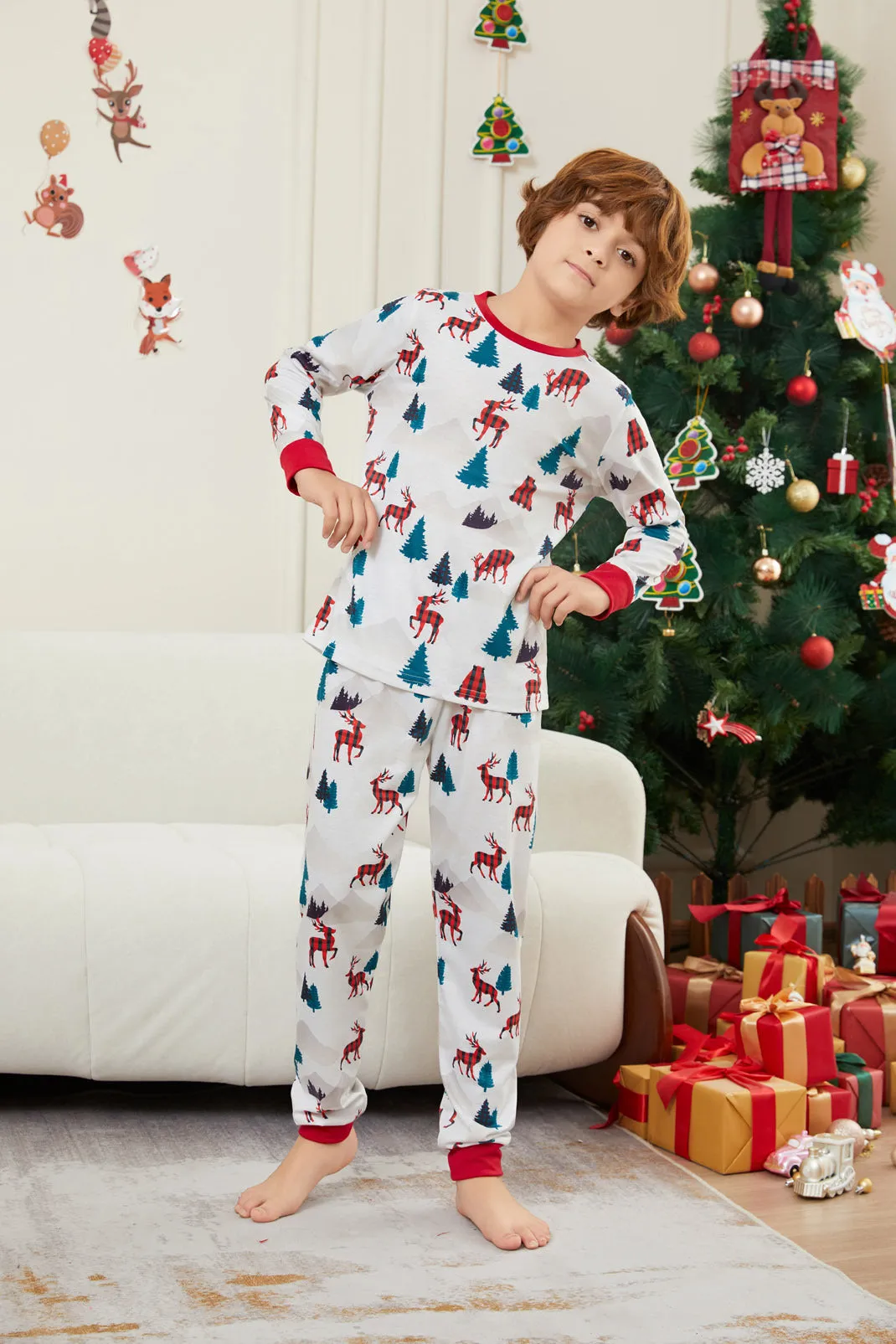 Christmas White Printed Family Matching Christmas Pajamas Sets