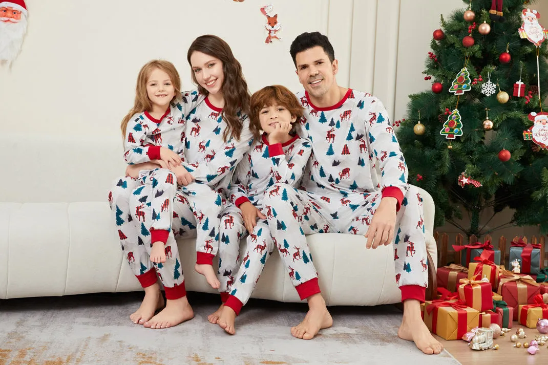 Christmas White Printed Family Matching Christmas Pajamas Sets