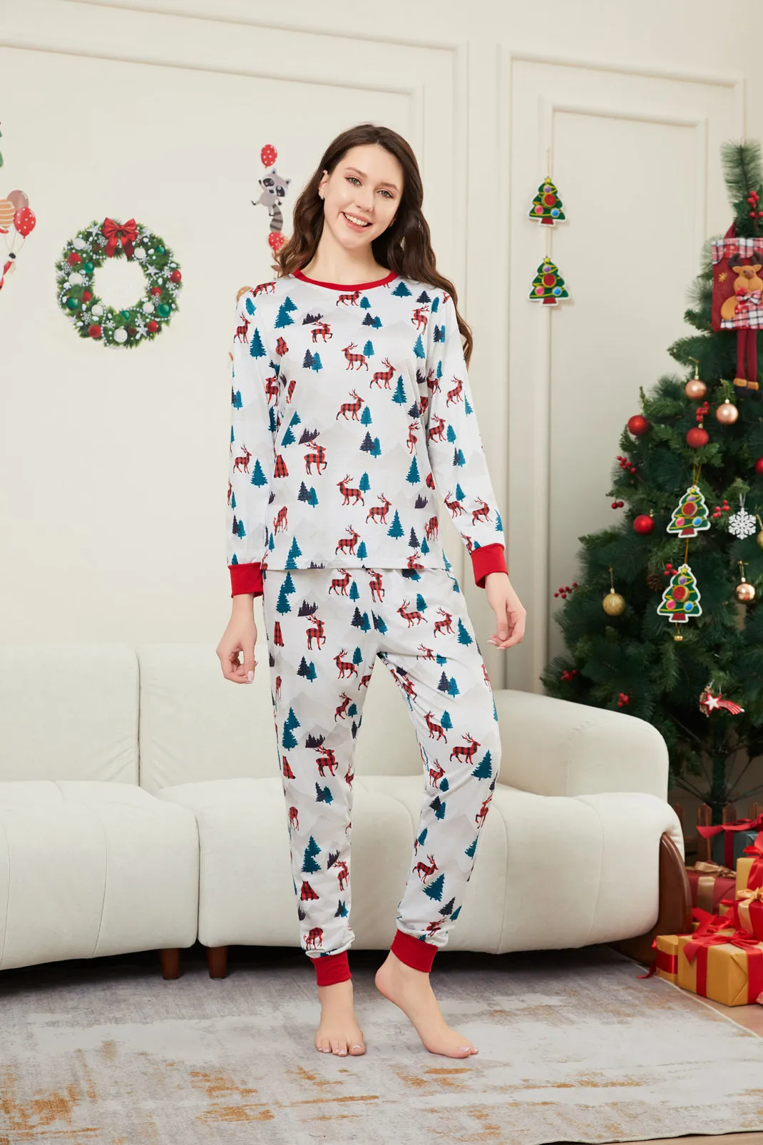 Christmas White Printed Family Matching Christmas Pajamas Sets