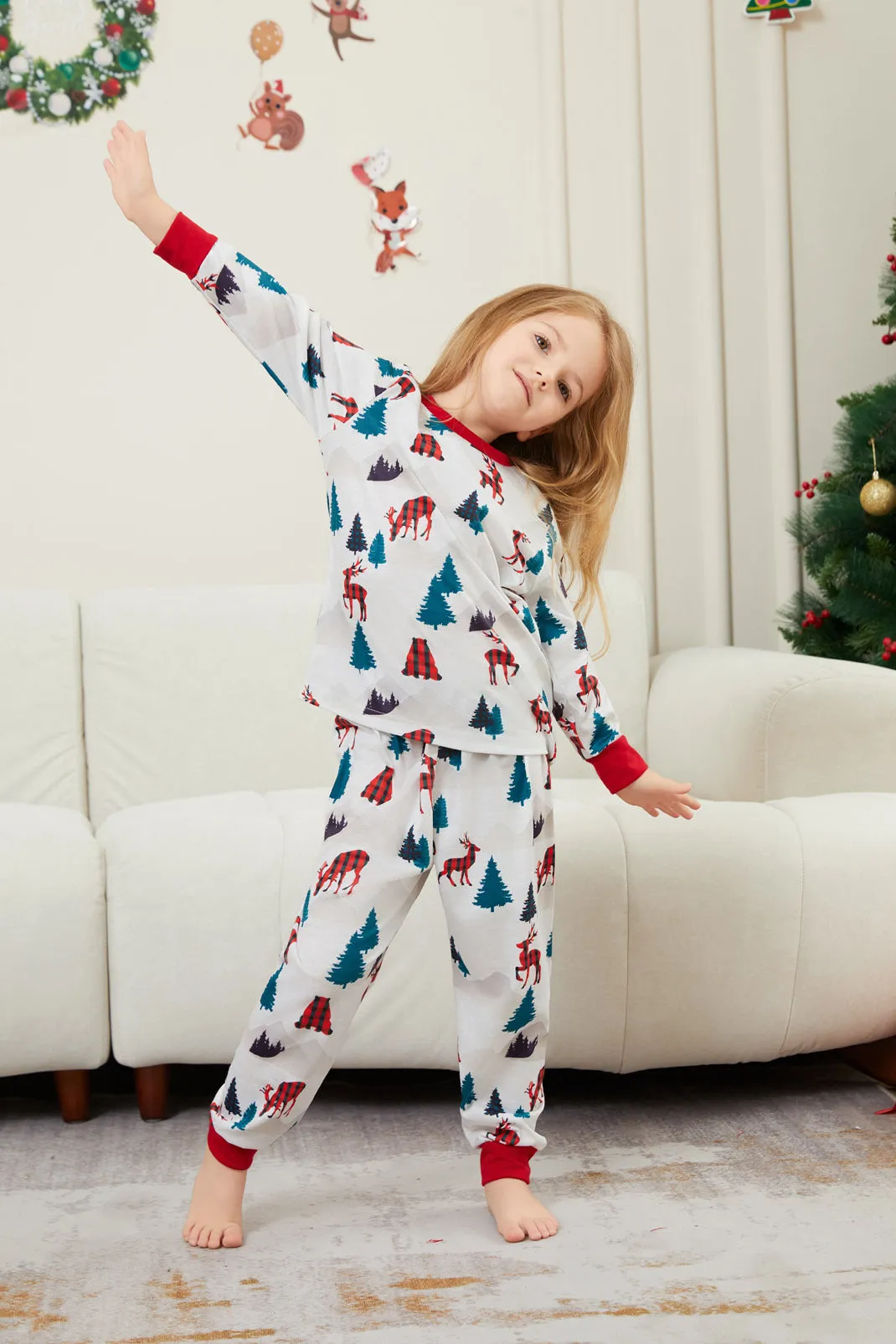 Christmas White Printed Family Matching Christmas Pajamas Sets