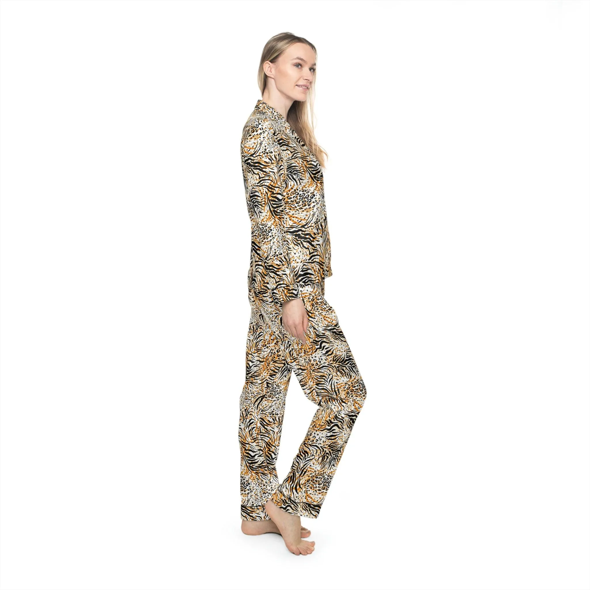 Customizable Leopard Satin Pajama Set for Luxurious Women's Comfort