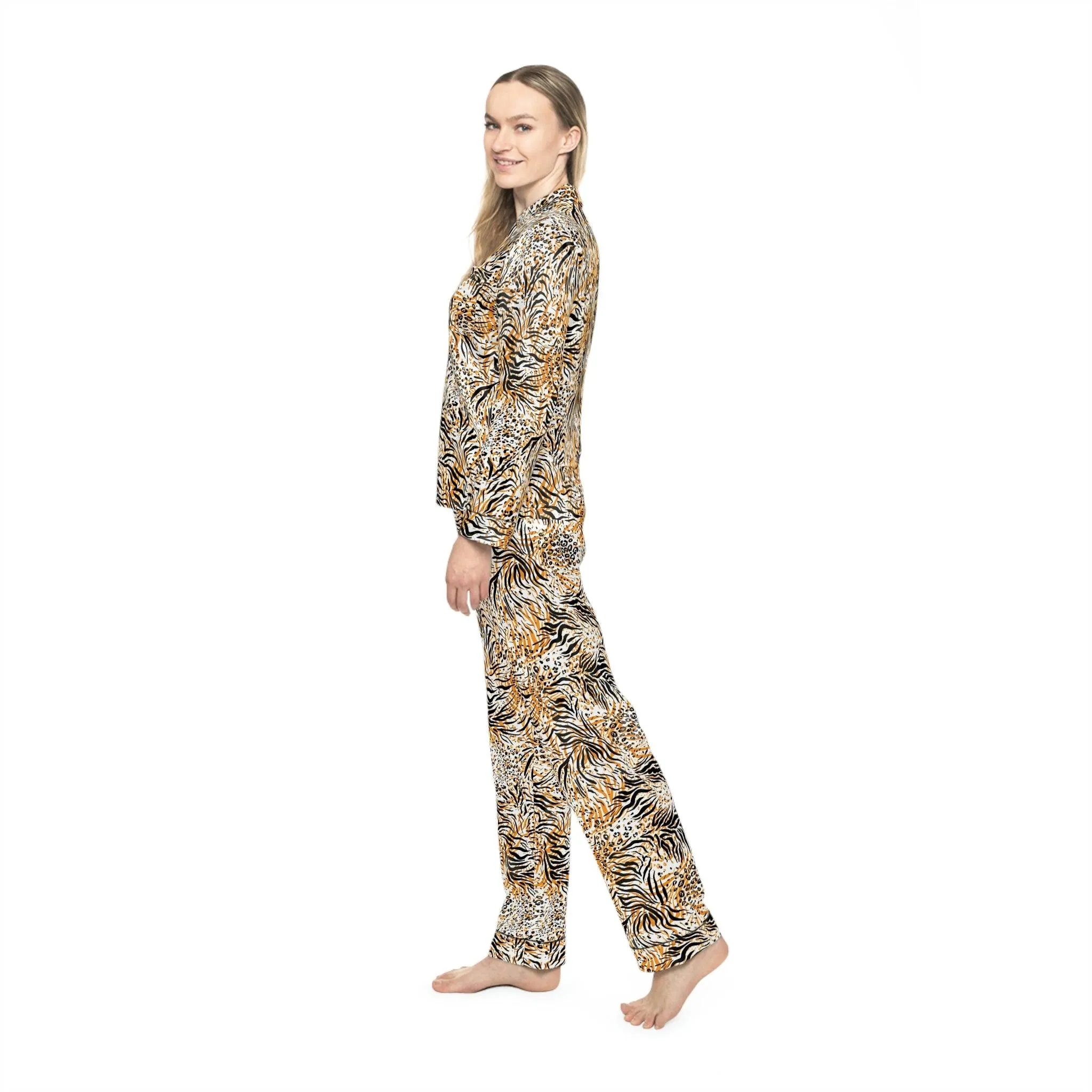 Customizable Leopard Satin Pajama Set for Luxurious Women's Comfort