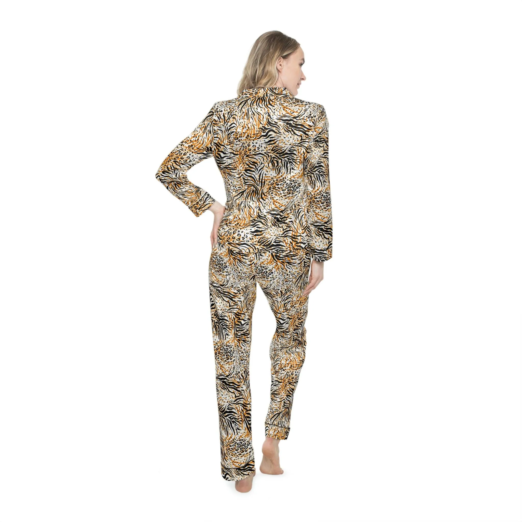 Customizable Leopard Satin Pajama Set for Luxurious Women's Comfort