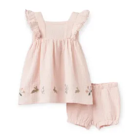Elegant Baby Embroidered Muslin Dress w/ Bloomer ~ Garden Picnic
