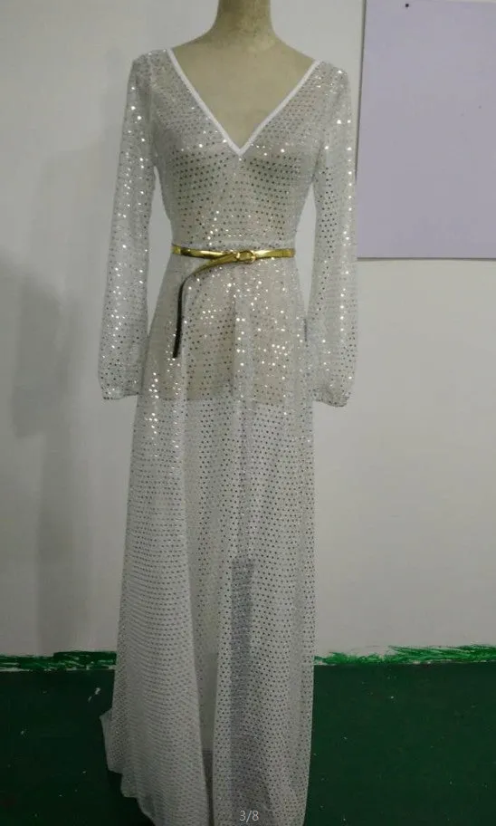 Elegant Mesh Sequins Slim Long Dress