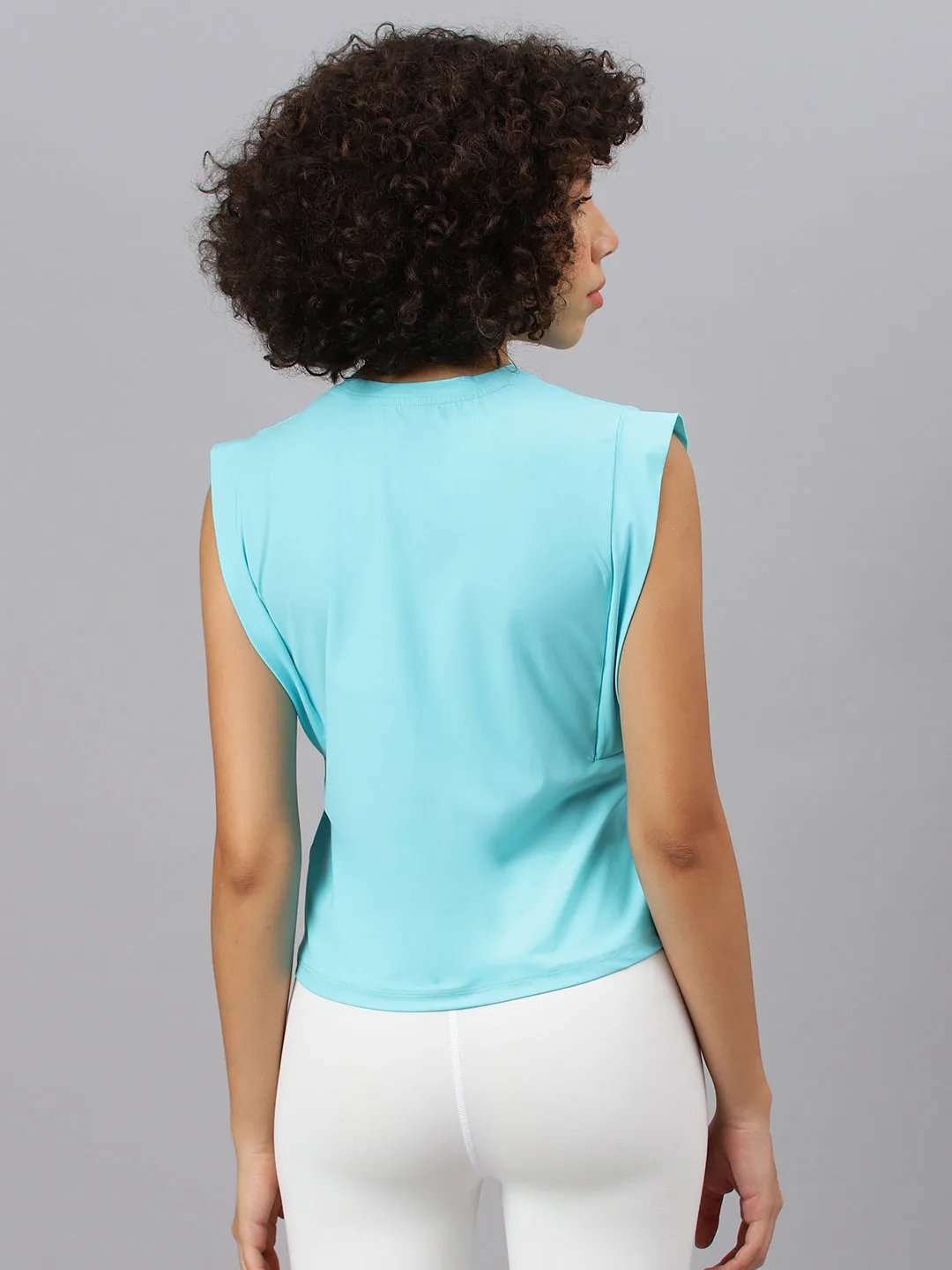 Fitkin women's aqua round neck boxy top