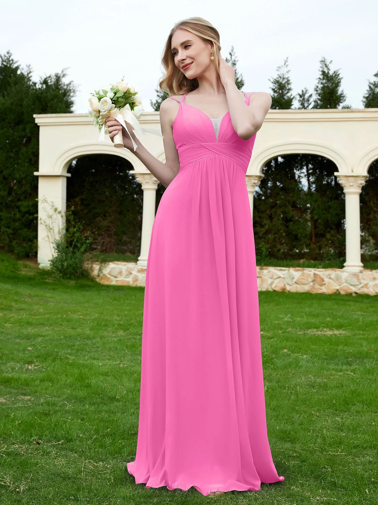 Floor Length V Neck Chiffon Bridesmaid Gown Azalea