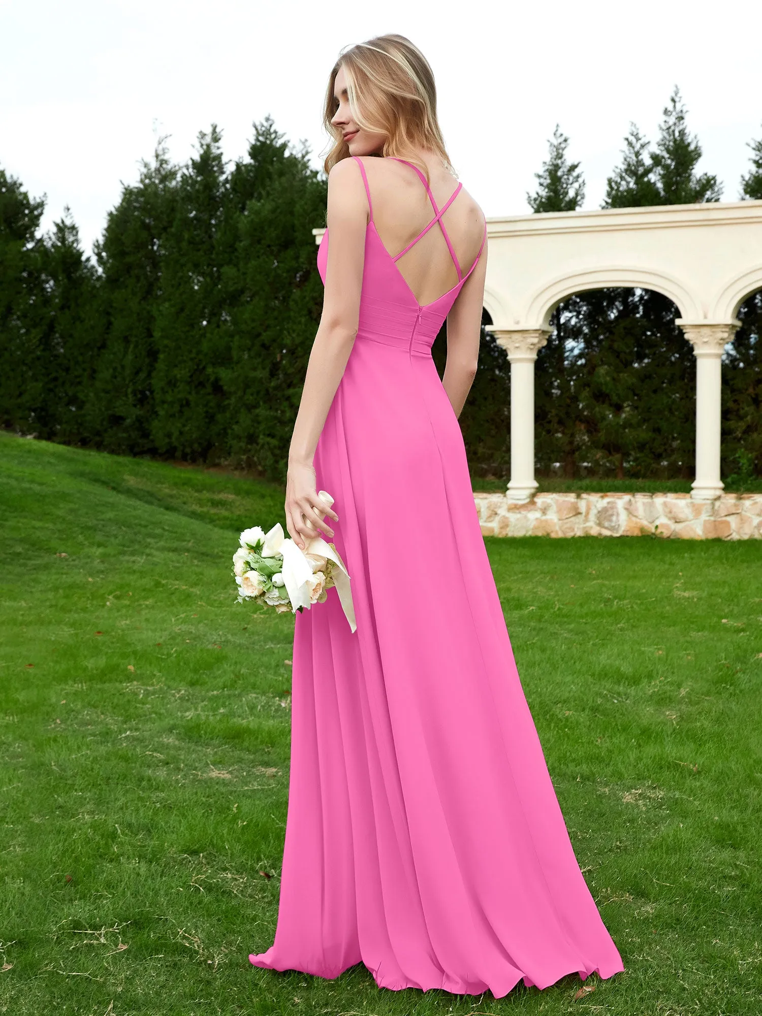 Floor Length V Neck Chiffon Bridesmaid Gown Azalea