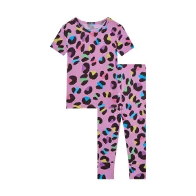 Girl's Bamboo Short Sleeve Pajama Set - Electric Leopard